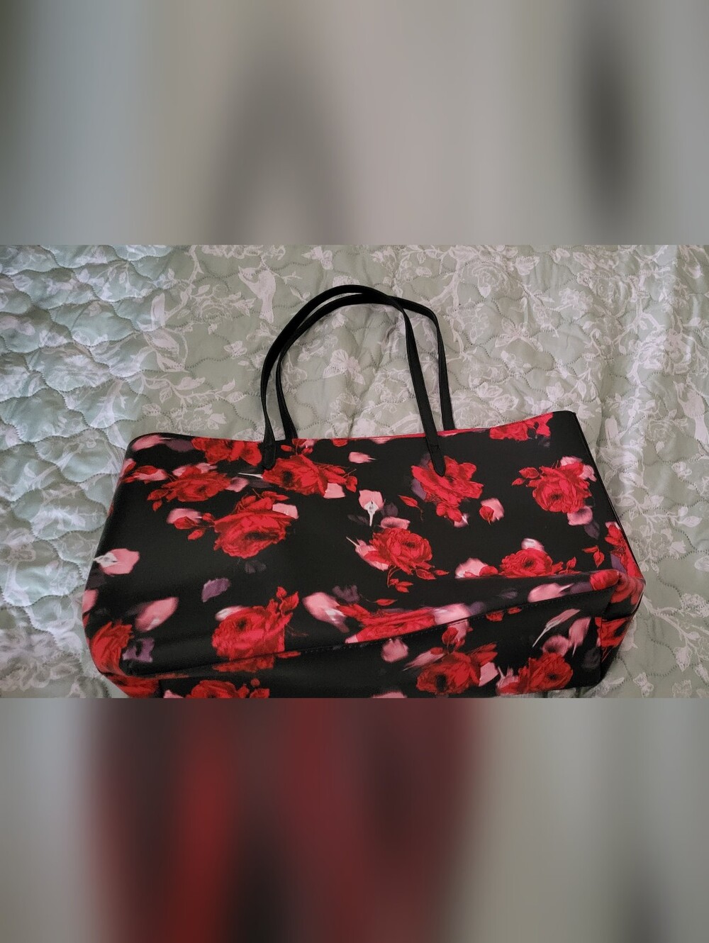 Victoria's Secret Black Tote with Red Floral Print